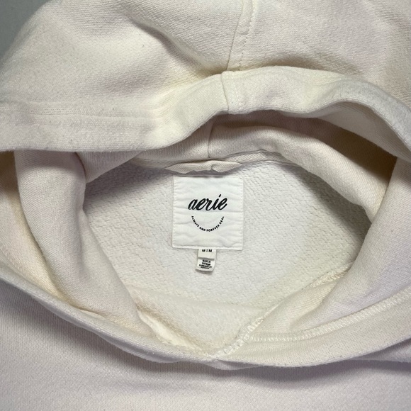 Aerie Embroidered Bow Cropped Fleece Pullover Hoodie Cream - M - Picture 6 of 9
